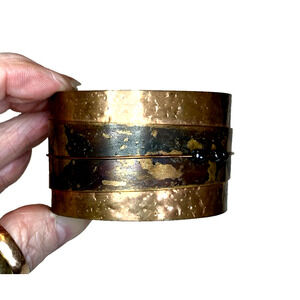 Vintage Wide Modernist Copper Cuff Bracelet Artisan Made Signed KAL